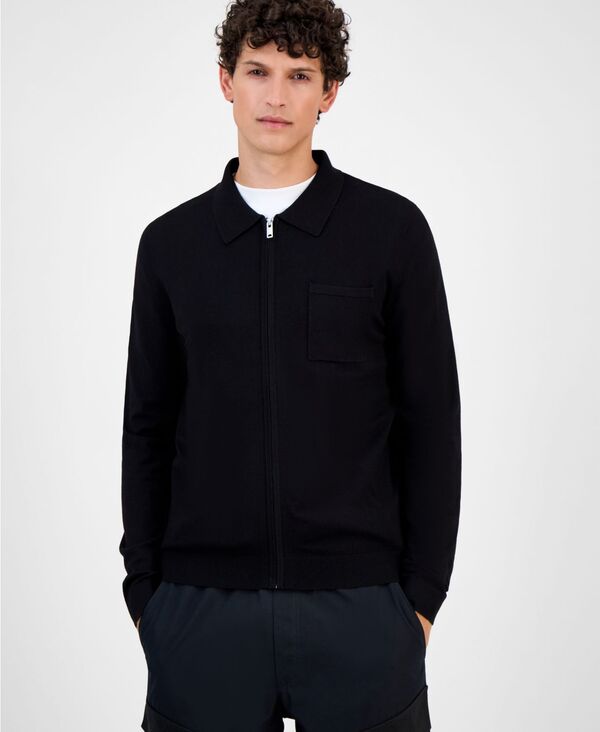ヒューゴボス メンズ アウター ジャケット・ブルゾン カーディガン Hugo Boss Men'san Jean Full Zip Collared Cardigan Black ブラック