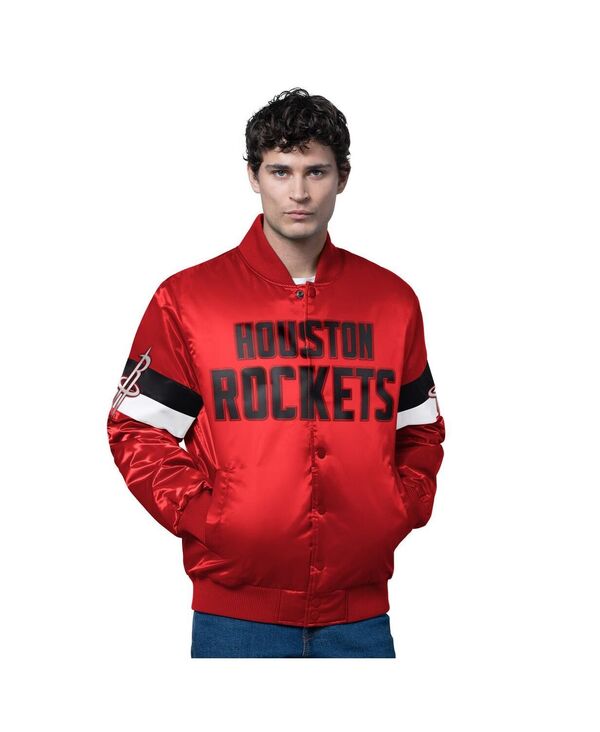 スターター メンズ アウター ジャケット・ブルゾン サテン Starter Men's Red Houston Rockets Triple Option Varsity Full-Snap Satin Jacket Red Silver レッド