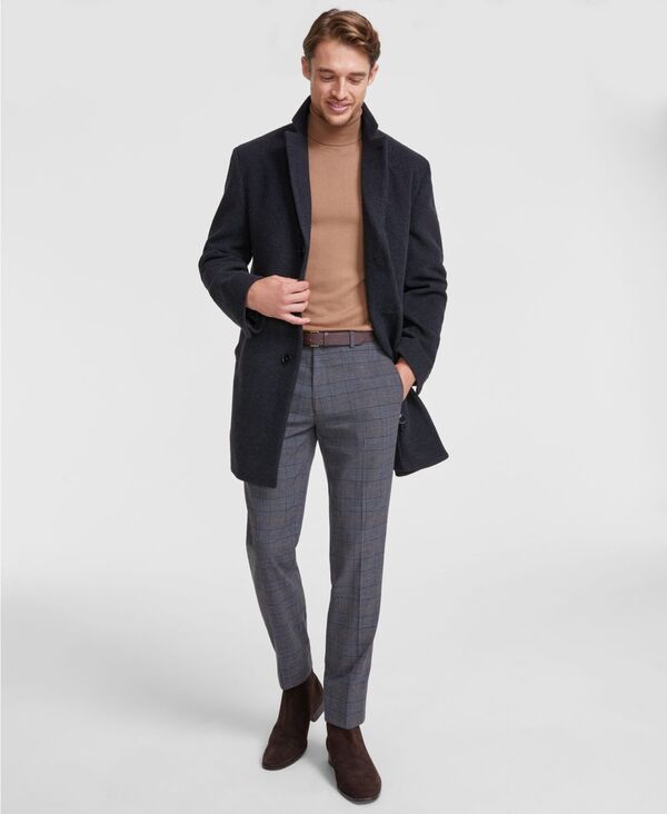 カルバンクライン メンズ アウター 上衣・上衣 か細い相応う 羊毛 厚地の外套 Calvin Klein Men\u0027s Prosper Wool-Blend Slim Fit Overcoat Charcoal 暗灰色