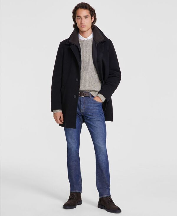 カルバンクライン メンズ アウター 上衣・上衣 絨毛 厚地の外套 Calvin Klein Men Coleman Wool-Blend Overcoat Black 黒いこと コート・ジャケット-メンズファッション