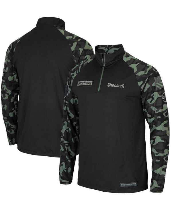 円形劇場 メンズ アウター 上衣・上衣 Colosseumen\u0027s Black Wichita State Shockers OHT Military-Inspired Appreciation Take Flight Raglan Quarter-Zip Jacket Black 黒いこと
