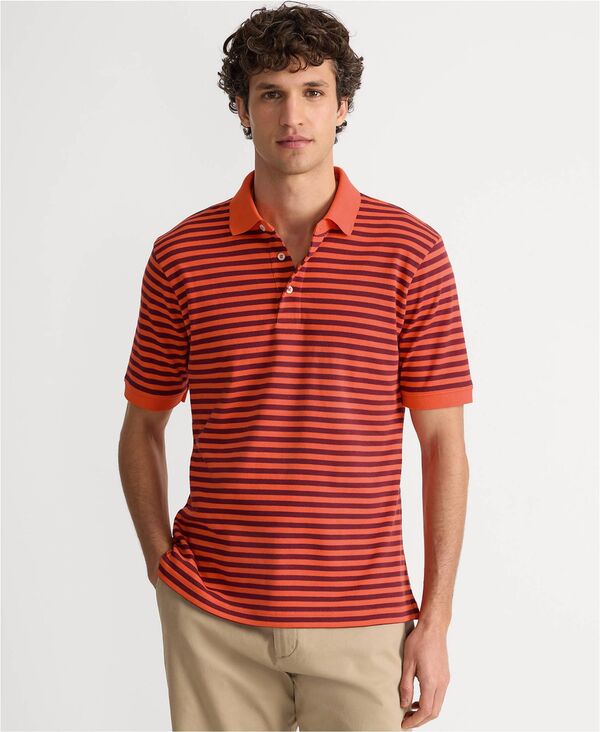 ランズエンド メンズ トップス ポロシャツ コットン Lands' End Men'short Sleeve Cotton Supima Polo Shirt Burgundy/persimmon stripe バーガンディ