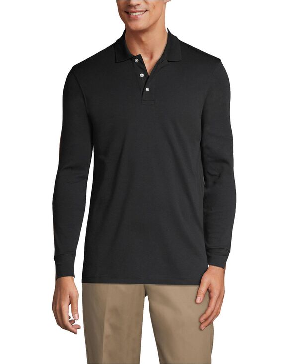 ランズ挙げ句の果て メンズ トップス スポーツシャツ Lands\u0027 End Men\u0027s Long Sleeve Interlock Polo Shirt Black 黒いこと