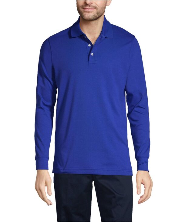 ランズ挙げ句の果て メンズ トップス スポーツシャツ Lands\u0027 End Men\u0027s Long Sleeve Interlock Polo Shirt Cobalt 青緑色