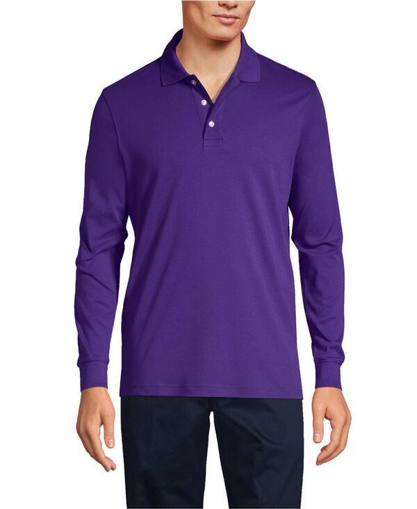 ランズ挙げ句の果て メンズ トップス スポーツシャツ Lands\u0027 End Men\u0027s Long Sleeve Interlock Polo Shirt Deepurple パープル