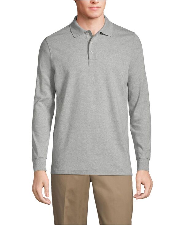 ランズ挙げ句の果て メンズ トップス スポーツシャツ Lands\u0027 End Men\u0027s Long Sleeve Interlock Polo Shirt Gray heather 薄墨色