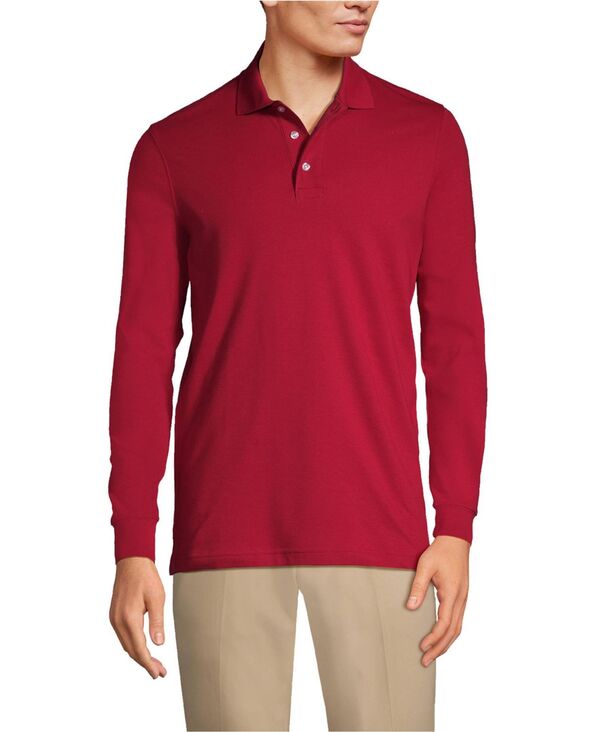 ランズ挙げ句の果て メンズ トップス スポーツシャツ Lands\u0027 End Men\u0027s Long Sleeve Interlock Polo Shirt Red 赤いこと