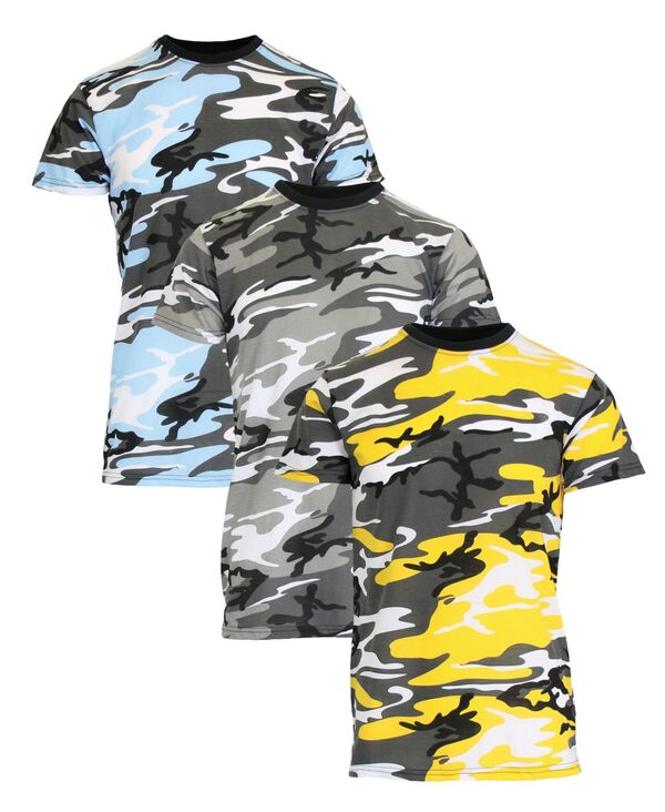ギャラクシーバイハルビック メンズ トップス Tシャツ クルーネック プリント Galaxy By Harvic Men's Camo Printed Short Sleeve Crew Neck T-shirt Pack of 3 Light Blue Camo-Urban Camo-Yellow Camo ブルー|ReVida 店