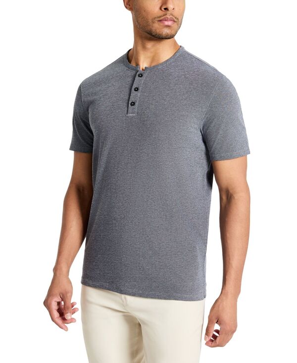ケネスコール メンズ トップス Tシャツ Kenneth Cole Men's 4-Way Stretcheathered Stand-Collar Piqu Henley Black Heather ブラック