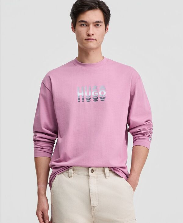 ヒューゴボス メンズ トップス Tシャツ クルーネック ロゴ 長袖 グラフィック Hugo Boss Men's Long-Sleeve Logo Graphicrewneck T-Shirt Dark Pink ピンク 12,946円