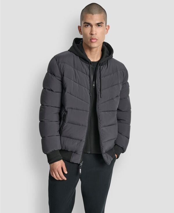 ダナ キャラン ニューヨーク メンズ アウター ジャケット・ブルゾン キルティング DKNY Men's Hooded Quilted Bomber Puffer Jacket Iron