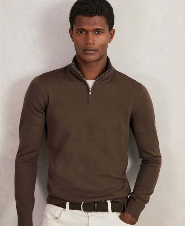レイス メンズ アウター ニット・セーター ウール REISS Men's Merino Wool Half-Zip Sweater Chocolate Brown ブラウン