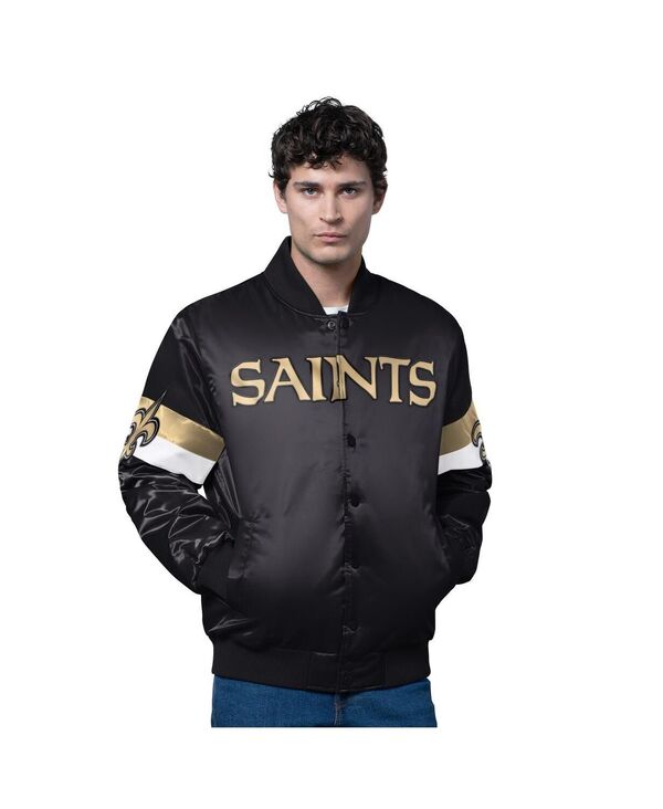 スターター メンズ アウター ジャケット・ブルゾン サテン Starter Men's Black New Orleansaints Triple Option Satin Varsity Full-Snap Jacket Black ブラック