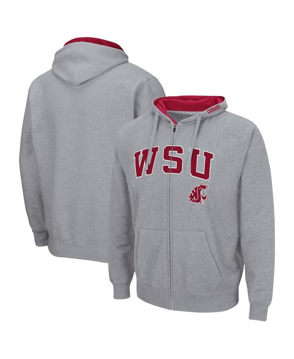 コロシアム メンズ アウター パーカー・スウェット ロゴ Colosseumen's Heathered Gray Washington State Cougars Arch & Logo 3.0 Full-Zip Hoodie Heathered Gray グレー