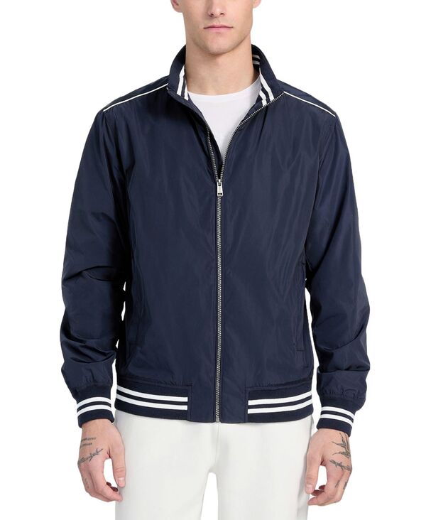 ゲス メンズ アウター ジャケット・ブルゾン GUESS Men's Regular-Fit Urban Stripe Bomber Jacket Smart Blue ブルー｜ReVida 店