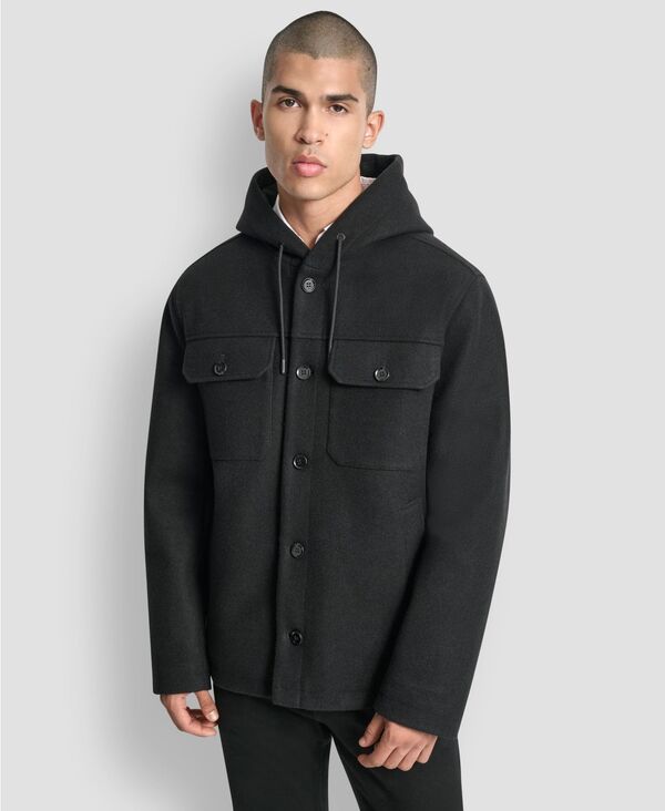 ダナ キャラン ニューヨーク メンズ アウター ジャケット・ブルゾン ウール シャツ DKNY Men's Faux Wool Hooded Shirt Jacket Black ブラック
