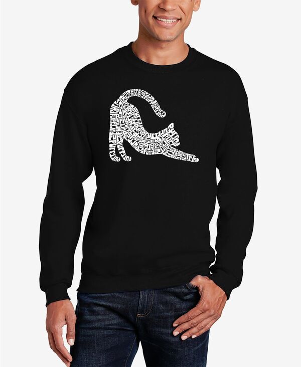 エルエーポップアート メンズ アウター パーカー・スウェット クルーネック シャツ LA Pop Art Men'stretching Cat Word Art Crewneck Sweatshirt Black ブラック