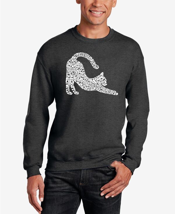 エルエーポップアート メンズ アウター パーカー・スウェット クルーネック シャツ LA Pop Art Men'stretching Cat Word Art Crewneck Sweatshirt Dark Grey グレー