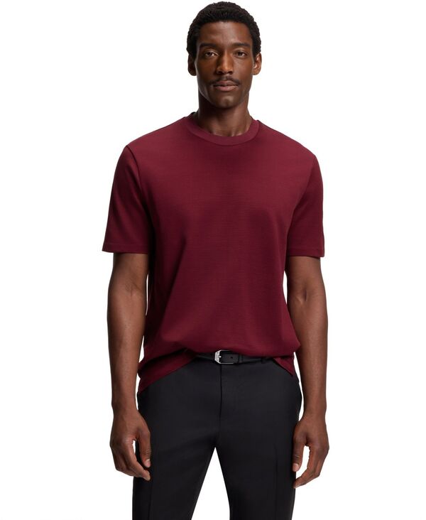 ヒューゴボス メンズ トップス Tシャツ コットン Hugo Boss Men's Mercerised-Cotton T-Shirt Dark Red レッド