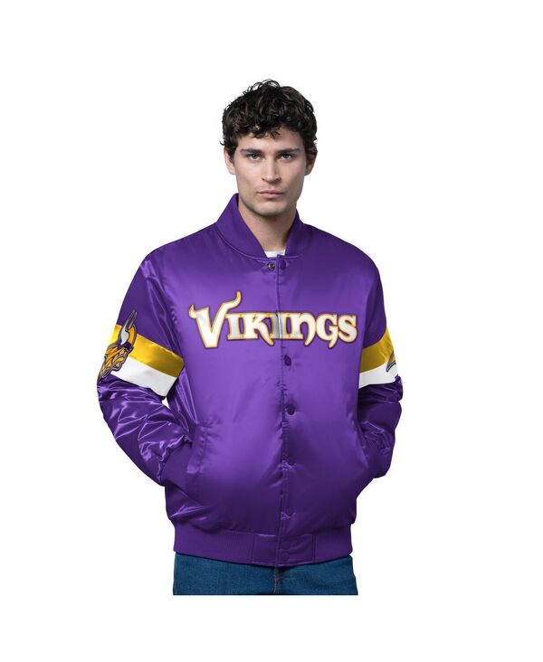 スターター メンズ アウター ジャケット・ブルゾン サテン Starter Men's Purple Minnesota Vikings Triple Option Satin Varsity Full-Snap Jacket Purple パープル｜ReVida 店