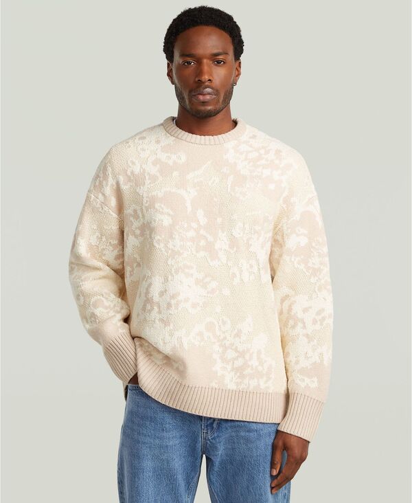 ジースター メンズ アウター 編み物・スウェーター G-Staraw Men\u0027s Camo Jacquard Knit Sweater Dark Talc