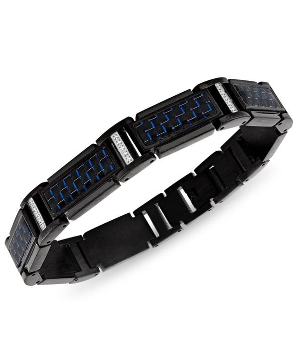 エスクァイア メンズ アクセサリー ブレスレット・バングル・アンクレット Tシャツ Esquire Men's Jewelry Diamond (1/5 ct. t.w.) & Blue Carbon Fiber Link Bracelet Ion-Plated Stainless Steel Black ブラック