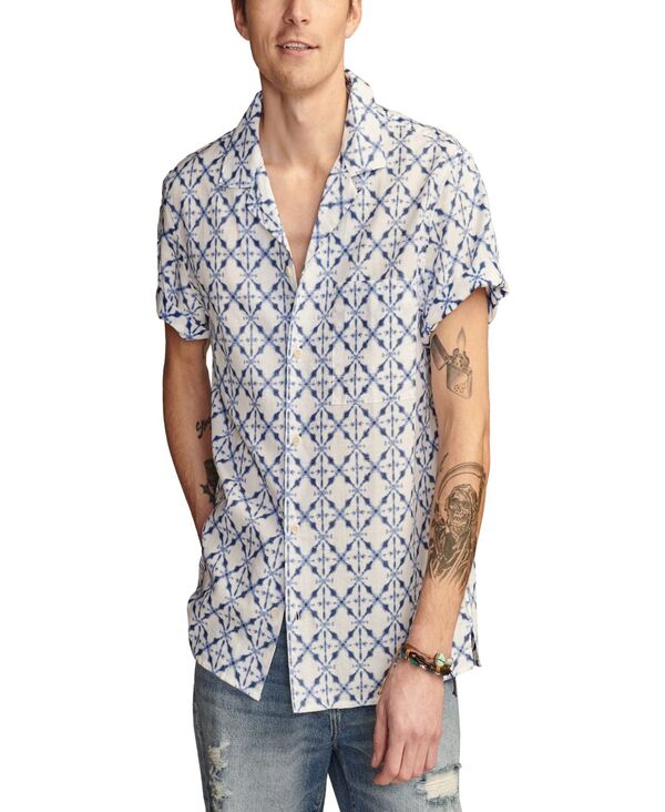 ラッキーブランド メンズ トップス シャツ Lucky Brand Men's Batik Short Sleeve Camp Collar Shirt Blue Print ブルー