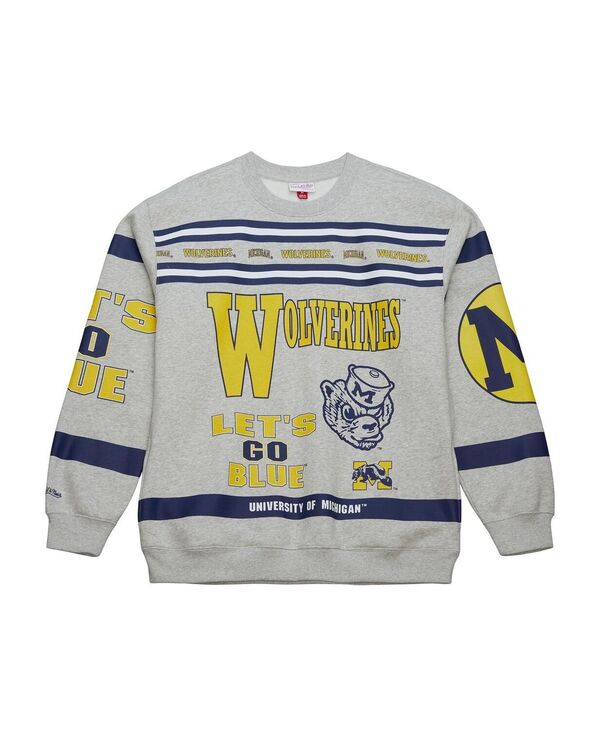 ミッチェル&ネス メンズ アウター パーカー・スウェット プリント シャツ Mitchell & Ness Men's Gray Michigan Wolverines All Over Print Sweatshirt Gray グレー