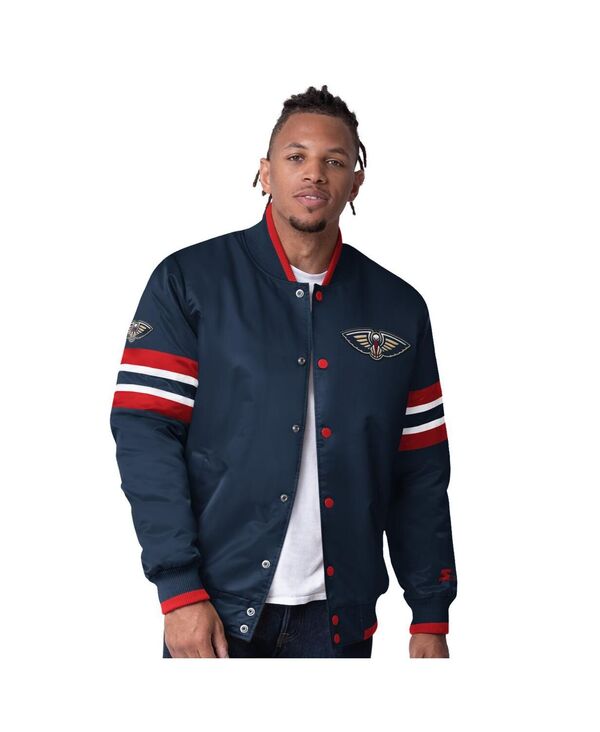 スターター メンズ アウター ジャケット・ブルゾン サテン Starter Men's Navy New Orleans Pelicanscout Varsity Satin Full-Snap Jacket Navy Red ネイビー