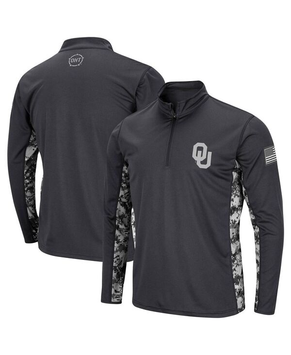 円形劇場 メンズ アウター 上衣・上衣 Colosseumen\u0027s Charcoal Oklahoma Sooners OHT Military-Inspired Appreciation Digi Camo Quarter-Zip Jacket Charcoal 濃灰色