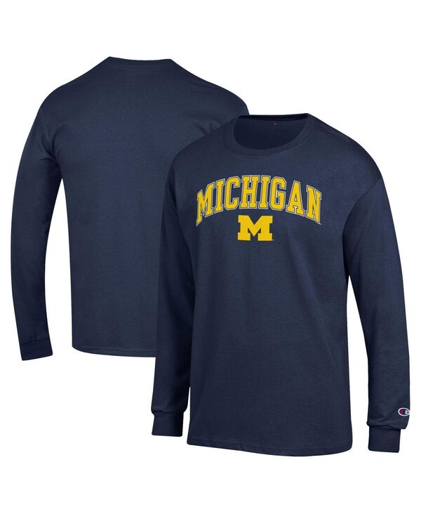 チャンピオン メンズ トップス Tシャツ ロゴ Champion Men's Navy Michigan Wolverines Arch Over Logo Long Sleeve T-Shirt Navy ネイビー