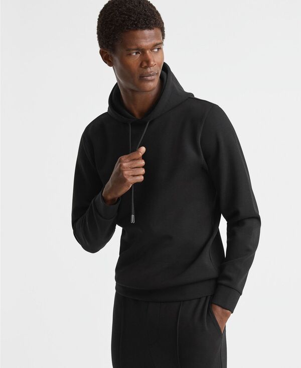 レイス メンズ アウター パーカー・スウェット ジャージー REISS Men's Interlock Jersey Drawstring Hoodie Black ブラック