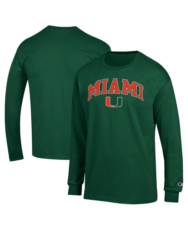 チャンピオン メンズ トップス Tシャツ ロゴ Champion Men'sGreen Miami Hurricanes Arch Over Logo Long Sleeve T-Shirt Green グリーン
