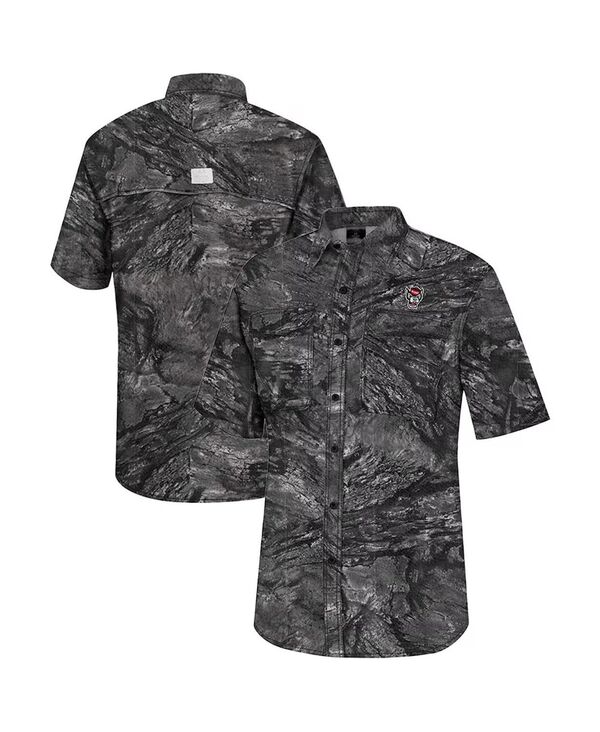 コロシアム メンズ トップス シャツ Colosseumen's Charcoal NC State Wolfpack Realtree Aspect Charter Full-Button Fishing Shirt Charcoal Realtree Camo チャコール