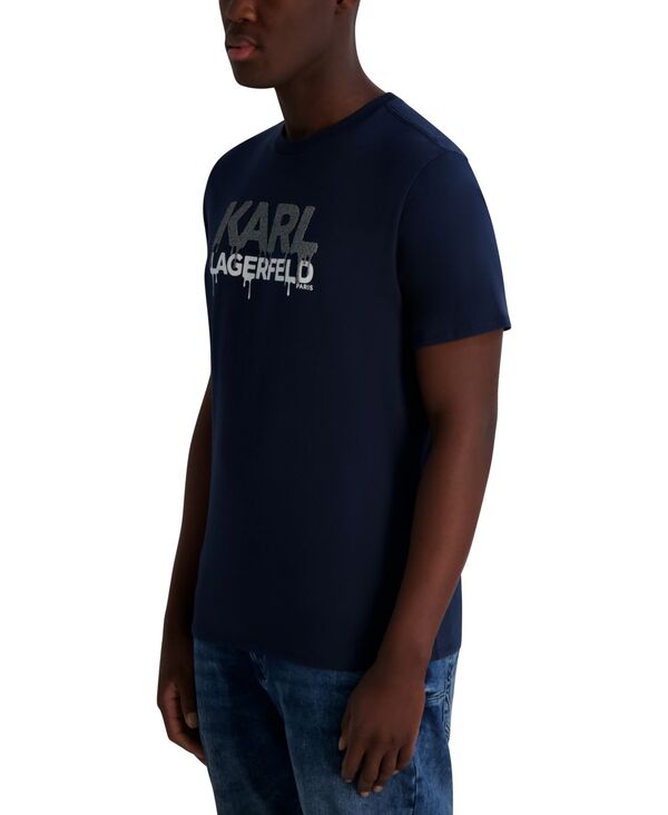 カール ラガーフェルド メンズ トップス Tシャツ ロゴ KARLAGERFELD PARIS Men's Dripping Caviar Logo T-Shirt Navy Blazer ネイビー