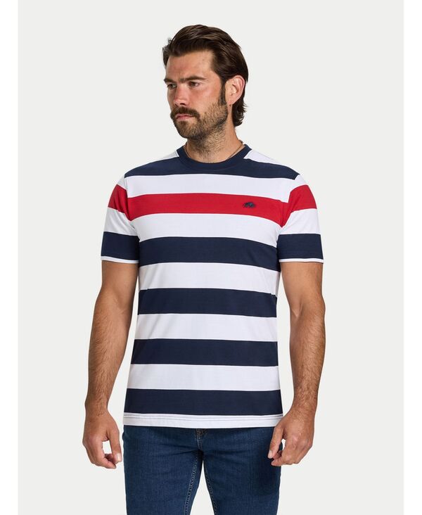ライジングブル メンズ トップス Tシャツ コントラスト Raging Bull Men's Contrast Chestripe T-Shirt Navy/red ネイビー｜ReVida 店