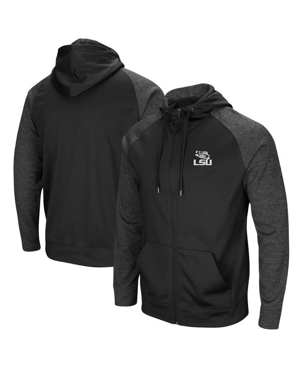 円形劇場 メンズ アウター パーカー・スウェットール Colosseumen\u0027s Black LSU Tigers Big and Tall Blackout Raglan Full-Zip Hoodie Black 黒いこと