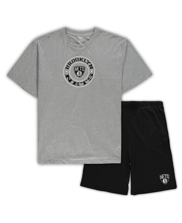 コンセプツ スポーツ メンズ トップス Tシャツ トール ショートパンツ Conceptsport Men's Heathered Gray Black Brooklynets Big and Tall T-shirt and Shortsleep Set Heathered Gray Black ブラック