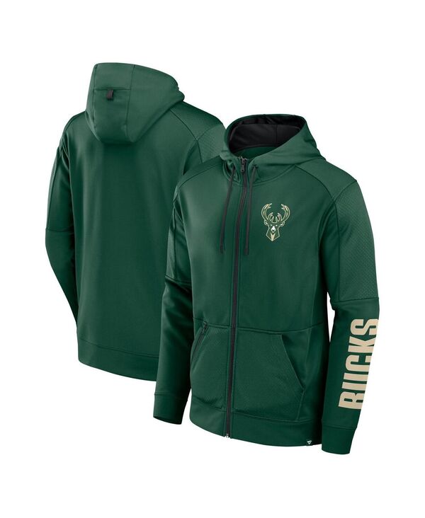 ファナティクス メンズ アウター パーカー・スウェット Fanatics Men\u0027s Hunter Green Milwaukee Bucks Baller Defender Performance Full-Zip Hoodie Hunter Green Black 黒いこと
