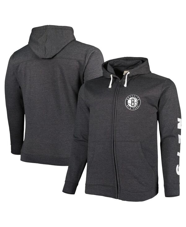 ファナティクス メンズ アウター パーカー・スウェットール ダウン Fanatics Men's Heathered Black Brooklynets Big and Tall Down andistance Full-Zip Hoodie Heathered Black ブラック