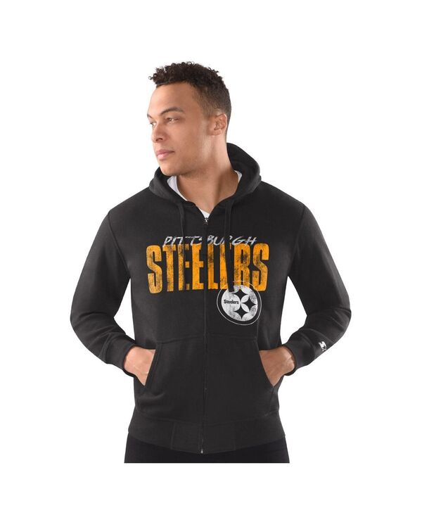 クランク メンズ アウター パーカー・スウェット プルオーバー Starter Men\u0027s Black Pittsburgh Steelers Distressed Classic Full-Zip Hoodie Black 黒いこと