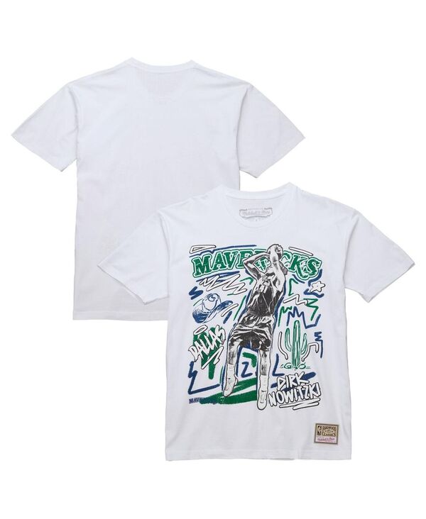 ミッチェル&ネス メンズ トップス Tシャツ Mitchell & Ness Men's Dirk Nowitzki White Dallas Mavericks Hardwood Classics Chalked Up T-Shirt White ホワイト