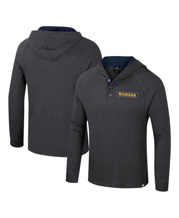 コロシアム メンズ トップス Tシャツ パーカー Colosseumen's Charcoal Michigan Wolverines Dujouraglan Long Sleeve Henley Hoodie T-Shirt Charcoal チャコール