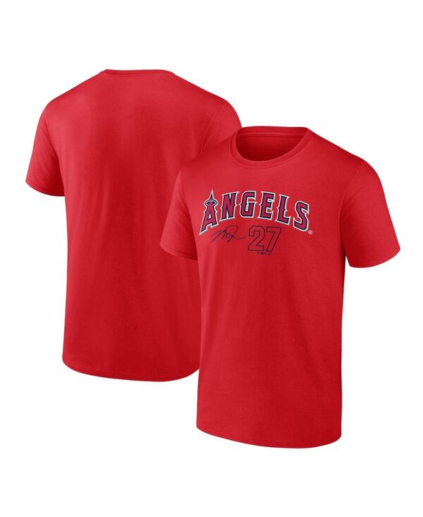ファナティクス メンズ トップス Tシャツ Fanatics Men's Mike Trout Red Los Angeles Angels Player Name and Number T-shirt Red レッド