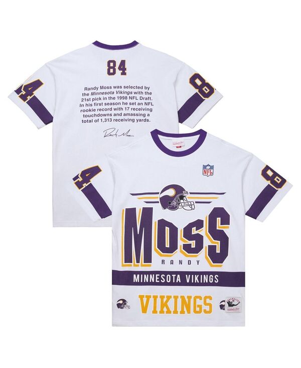 ミッチェル&ネス メンズ トップス Tシャツ ヴィンテージ ロゴ Mitchell & Ness Men's Randy Moss White Minnesota Vikings Name Number Team Origins Vintage Logo T-Shirt White ホワイト