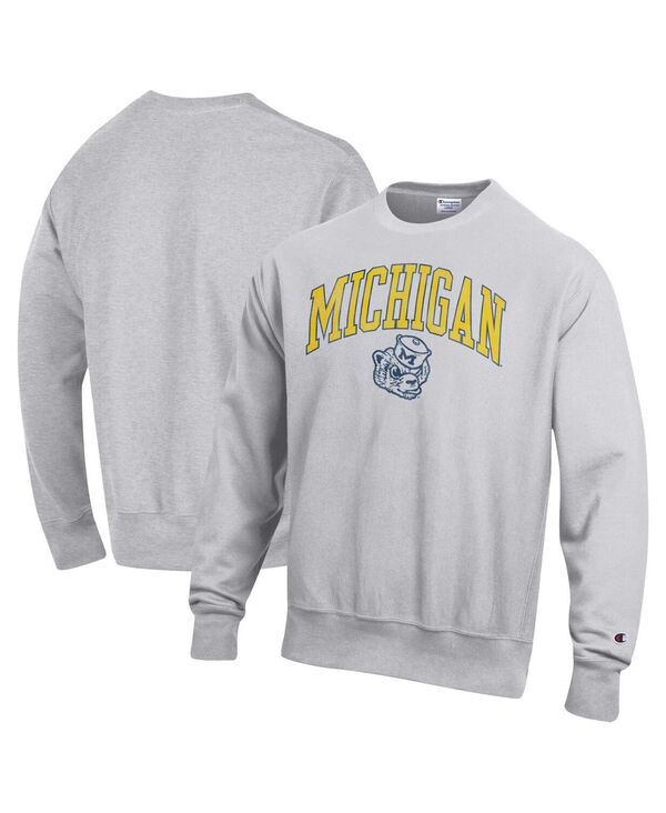 チャンピオン メンズ アウター パーカー・スウェット クルーネック シャツ ロゴ Champion Men's Gray Michigan Wolverines Distressed Arch Over Logo Reverse Weave Crew Neck Sweatshirt Gray グレー