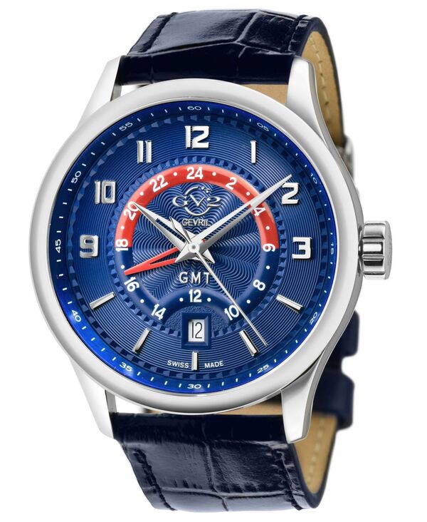 ジェビル メンズ アクセサリー 腕時計 レザー Gevril Men's Giromondo Swiss Quartz Blue Leather Strap Watch 42mm Blue ブルー 58,740円