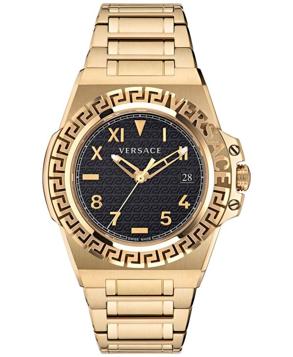 ヴェルサーチ メンズ アクセサリー 腕時計 Tシャツ Versace Men'swiss Greca Reaction Gold-Tone Stainlessteel Bracelet Watch 44mm Ip Yellow Gold イエロー