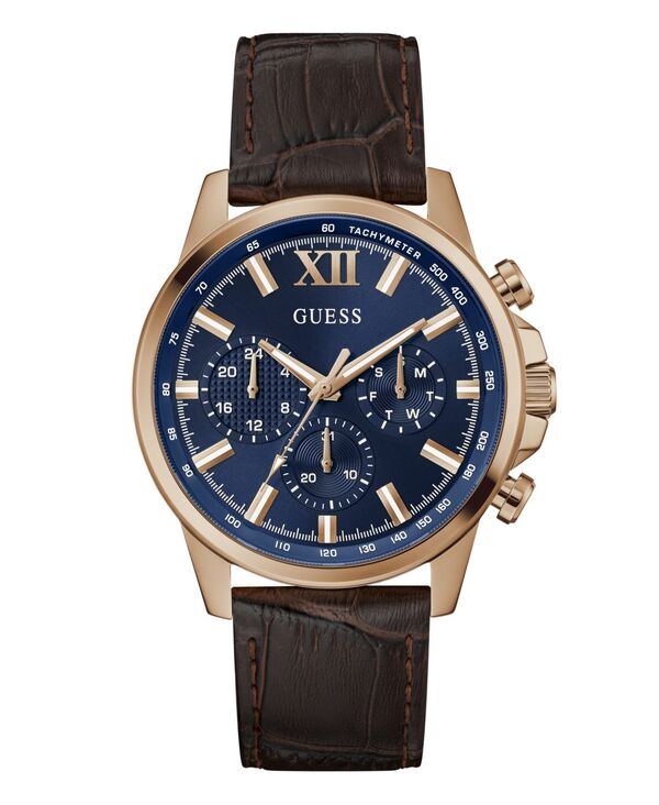 ゲス メンズ アクセサリー 腕時計 レザー GUESS Men's Multi-Function Brown Genuine Leather Watch 44mm Brown ブラウン