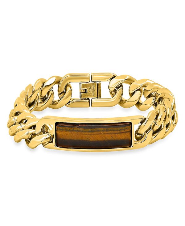 スティールタイム メンズ アクセサリー ブレスレット・バングル・アンクレット Tシャツ STEELTIMEn 18K Gold-Plated and Stainless-Steel Cuban Chain and Tiger Eye ID Braceletwo Tone ゴールド